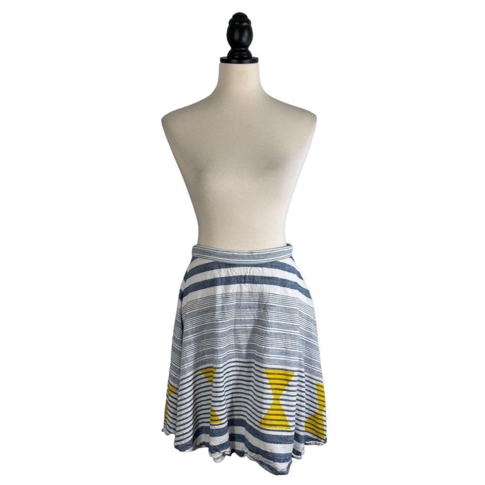 Plenty Tracy Reese A-Line Skirt Blue White Yellow Stripe Print, Size M